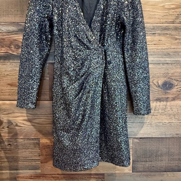 $245 Scotch & Soda Sequin Wrap Dress in Black - Picture 7 of 11